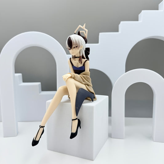 Anime Girl Figurine - with Expressive Red Eyes, Elegant Dark Blue Dress, Collectible PVC Desk Decor, Chibi-Style Decoration for Anime Fans, Birthday/Halloween/Christmas Gifts for Girls & Adults, Anime Figurine, Gift Item, Stylized Hair Design, Detailed C