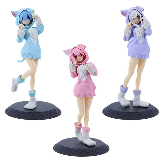Adorable Pajama Girls, Three Cat Girls Set, High-Quality PVC Figures, Perfect Gift Choice