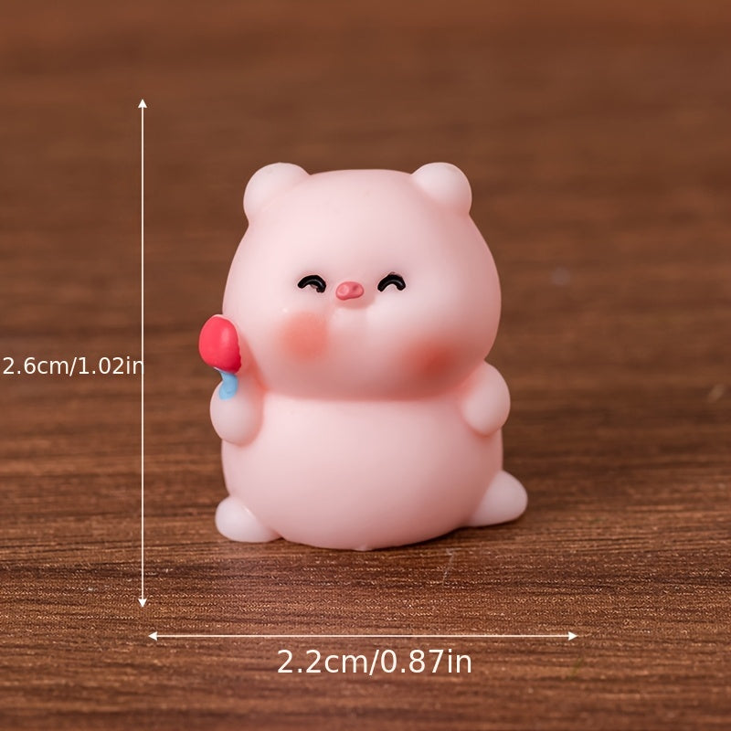 9pcs Cute Mini Piggy Figurines - Resin Cartoon Animal Decor for Indoor, Car, Window, Desk, Vanity Display - No Electricity or Battery Needed, Perfect for Home and Office
