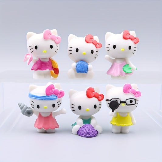 6pcs set Authorised Sanrio Hello Kitty doll model, birthday party gift, car decoration, home office ornaments, potted plant cake decorations, Christmas Halloween gift, Hello Kitty model, Kitty doll, Perfect for Thanksgiving