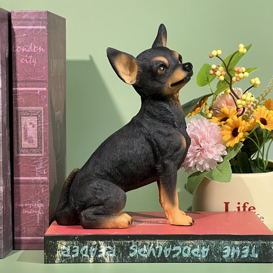 One Size, Exquisite Realistic Chihuahua Collectible Statue Ornament, Home Decor, Black and White Puppy Figurine, Ideal Gift for Dog Lovers, Suitable for Living Room, Kitchen, Bookshelf, Study, Window Sill, Balcony, Garden, Patio Decoration, Wedding Seaso