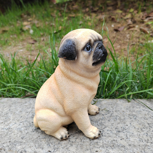 Realistic Resin Pug Dog Figurine - Lifelike Faux Puppy Decor for Home, Office, or Gift, Indoor/Outdoor Use, Perfect for Christmas, Halloween, Easter, Thanksgiving, Puppy Decorations, Indoor Outdoor Decor, Playful Design, Natural Look
