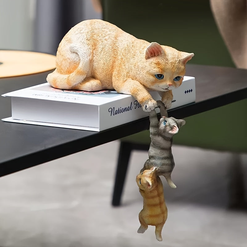 Realistic And Cute Mother Cat And Kitten Statues, Outdoor Statues, Garden Statues, Courtyards, Lawns And Gardening, Creative Resin Kitten Ornaments, Three Cats Doll Home Decoration, Living Room Desktop Entrance Decoration, Imitation Animal Display, Best