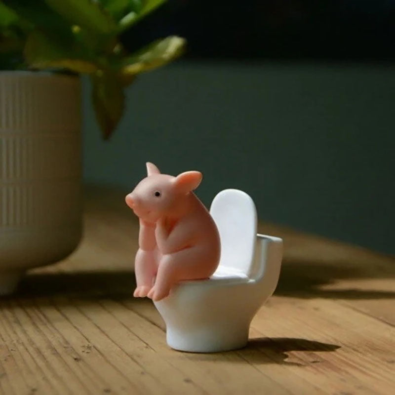 Whimsical Pink Pig on Toilet Decor - Cute Bathroom Statue, Desk Decoration for Home, Office, Car - Funny Farmhouse Gift for Thanksgiving, Housewarming - Durable Resin Decoration, Quirky Sculpture, Detailed Sculpture, Novelty Figurine, Office Workers