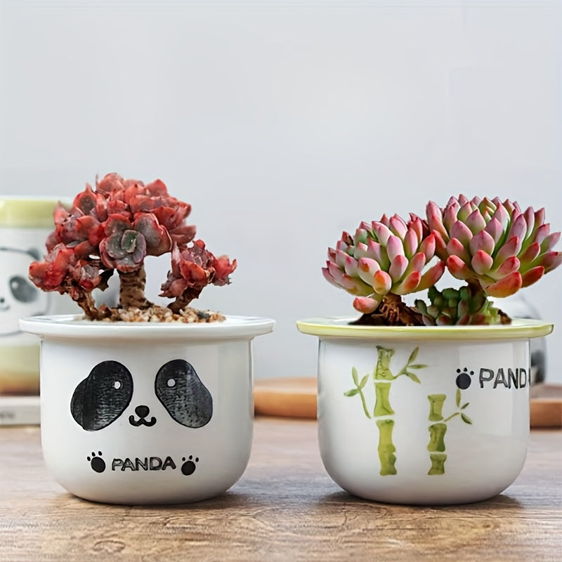 1pc Hand-Painted Ceramic Planter with Cute Panda Design - Irregular Shape, Drainage Holes, Indoor/Outdoor Decor for Succulents, Cacti, Home, Office, Weddings & Parties, Indoor Plant Decor | Panda Themed Pottery | Ceramic Garden Pots, Panda Gifts