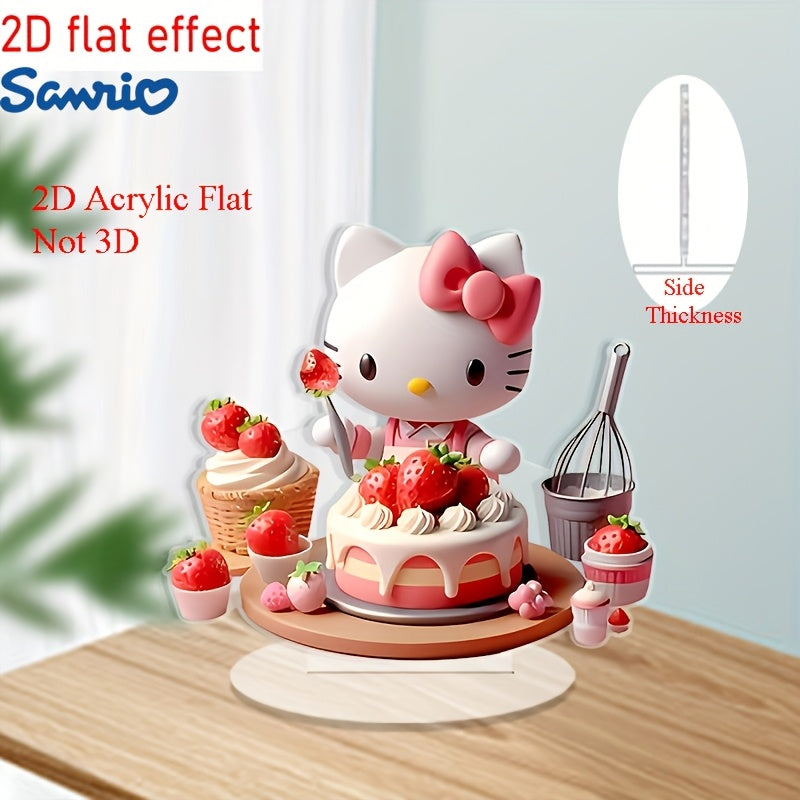 2D Flat, Sanrio for hello kitty Strawberry Cake Acrylic Decorative Plaque - 2D Flat Design, Pink Bow & Red Dress, Ideal for Birthday Parties & Sweet Celebrations, Collectible Gift for Anime Fans, Multi-Functional Home Decor, Tabletop Display, Perfect for