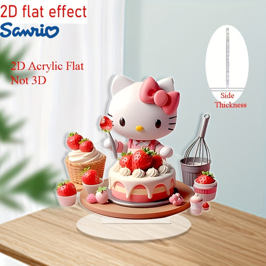 2D Flat, Sanrio for hello kitty Strawberry Cake Acrylic Decorative Plaque - 2D Flat Design, Pink Bow & Red Dress, Ideal for Birthday Parties & Sweet Celebrations, Collectible Gift for Anime Fans, Multi-Functional Home Decor, Tabletop Display, Perfect for