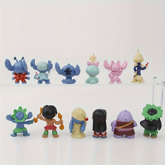 [Vibrant Stitch Dolls] 12pcs Vibrant Stitch & Lilo Dolls Collection | Classic PVC Figurines - Perfect for Desktop, Birthday, Car, Office, Cake, Christmas, and Halloween Decorations, Stitch Room Decor