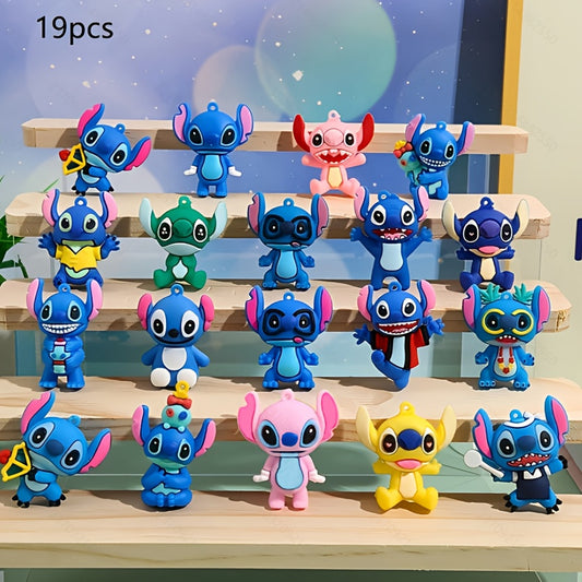 19pcs Stitch Doll Ornament Contemporary Style Ideal for Cars, Dorms, Bedrooms, Birthdays, Valentine's Day Gifts Or Easter, Ramadan Gifts, PVC Collectibles
