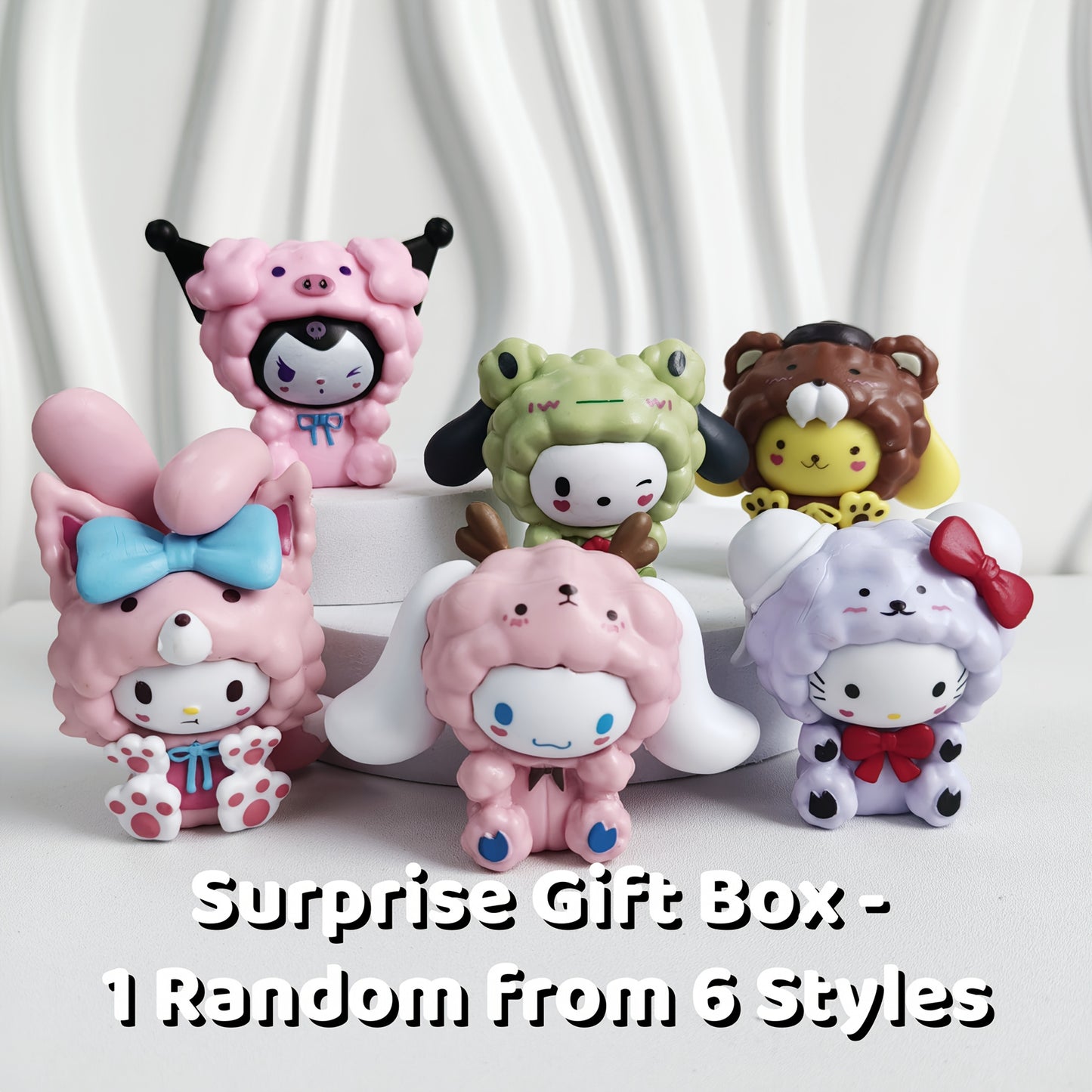 Cute Sanrio Sheep Dress-Up Surprise Box, Random 6pcs Set.Suitable for desktop, home or office decoration, beautifully designed and charming, ideal choice for party birthday gifts or holiday presents, includes Hello Kitty and her friends