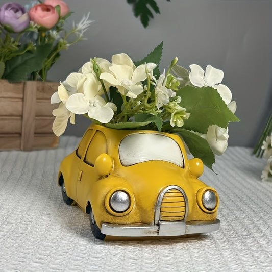 1 Vintage Yellow Car Resin Flower Pot with Drainage Hole - Classic Car Design, Ideal for Indoor & Outdoor Decor, Perfect for Halloween, Passover, and Holiday Celebrations, No Electricity Required, Car Deco