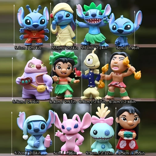 12pcs Stitch & Friends PVC Desk Decor Figurines - Mixed Color, Playful & Vibrant Designs for Bedroom & Party Decor, Ideal Birthday & Holiday Gift, Party Decorations | Playful Design | Durable Plastic, Stitch Accessories