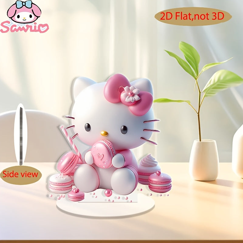 2D Flat, 1pc Sanrio Hello Kitty Acrylic Biscuit Ornament - Pink & White Anime Statue with Macaron & Cupcake Design, Cute Cartoon Decor for Bedroom, Living Room, Kitchen - Gift for Anime Enthusiasts, Anime Home Decor And Accessories, Kawaii Design, Detail