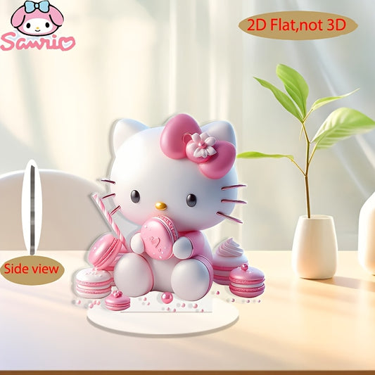 2D Flat, 1pc Sanrio Hello Kitty Acrylic Biscuit Ornament - Pink & White Anime Statue with Macaron & Cupcake Design, Cute Cartoon Decor for Bedroom, Living Room, Kitchen - Gift for Anime Enthusiasts, Anime Home Decor And Accessories, Kawaii Design, Detail