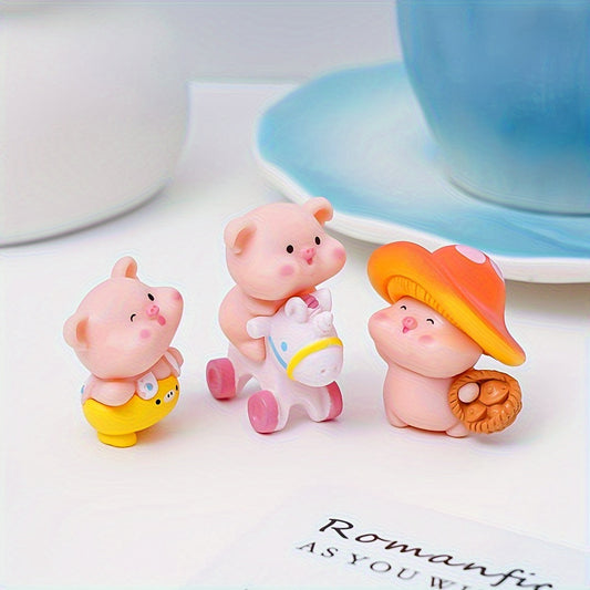 6pcs Mini Pig Figurines - Cute Cartoon PVC Figurines with Graduation, Banana, Carriage And Autumn Hat Design, Vibrant Desktop And Car Decorations for Home, Office, Classroom, Holiday Gifts, Mini Animal Figurines, Decorative Ornaments, Home Decor
