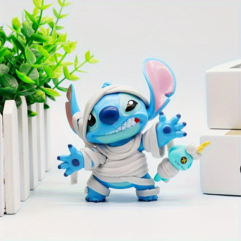 Mini Figurines Disney Official! 6pcs Set Stitch Funny Diary Mystery Box Little Planet Stitch Cartoon Figures(Excluding Packaging Box)
