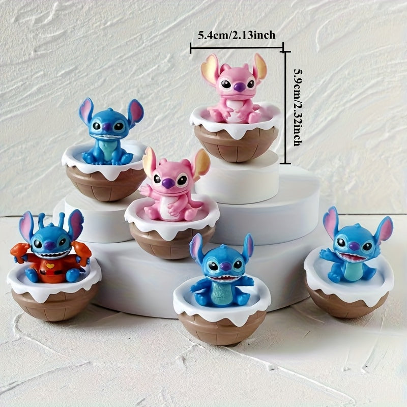 Official Disney! Set of 6 Stitch Figurines, Perfect for Collection, Decoration, Or Gifting.