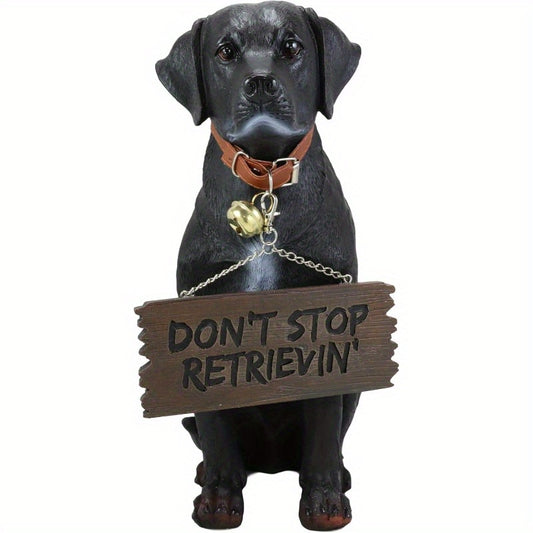 Lifelely Labrador Retriever Statue - Realistic Outside/Inside Decor with Jingle Collar, Funny "Don't Stop Retrievin'" Signs - Heavy-Duty Composite Resin Dog Sculpture for Patio, Front Door, Living Room - Perfect Labrador Lover Gift - Black Labrador Decor
