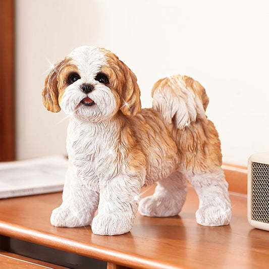 [1pc Resin Shih Tzu Figurine] 1pc Lifelike Resin Shih Tzu Dog Figurine | Classic Tabletop Ornament with Realistic Fur Texture, No Electricity Needed, Ideal for Home & Garden Decor, Perfect Holiday Gift for Dog Lovers