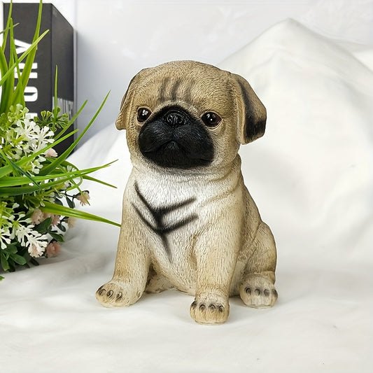 Charming Resin Pug Figurine with White Flowers - Versatile Indoor/Outdoor Decor for Home, Office, or Garden, Office Decoration | Playful Design | Detailed Craftsmanship, Pug Decor