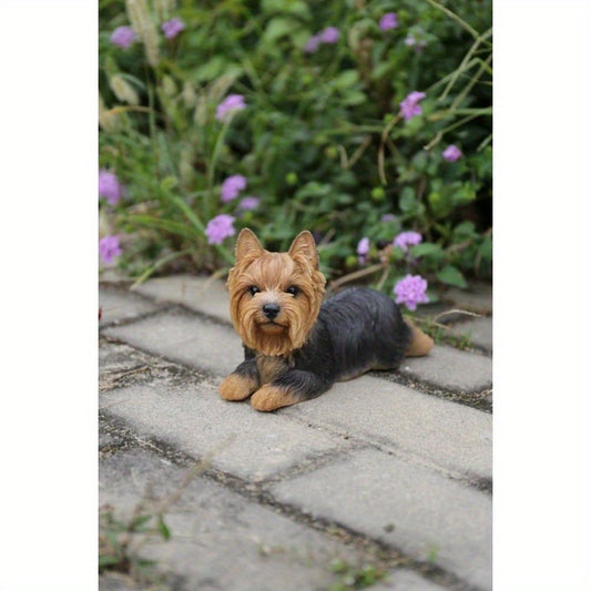 Realistic Yorkshire Terrier Dog Statue - Lying Down Pet Decor with Expressive Eyes & Fluffy Coat, Indoor/Outdoor Decoration for Home, Garden, Wedding - Perfect Gift for Dog Lovers (No Electricity Needed), Garden Ornament, Vintage Style, Highquality Finis