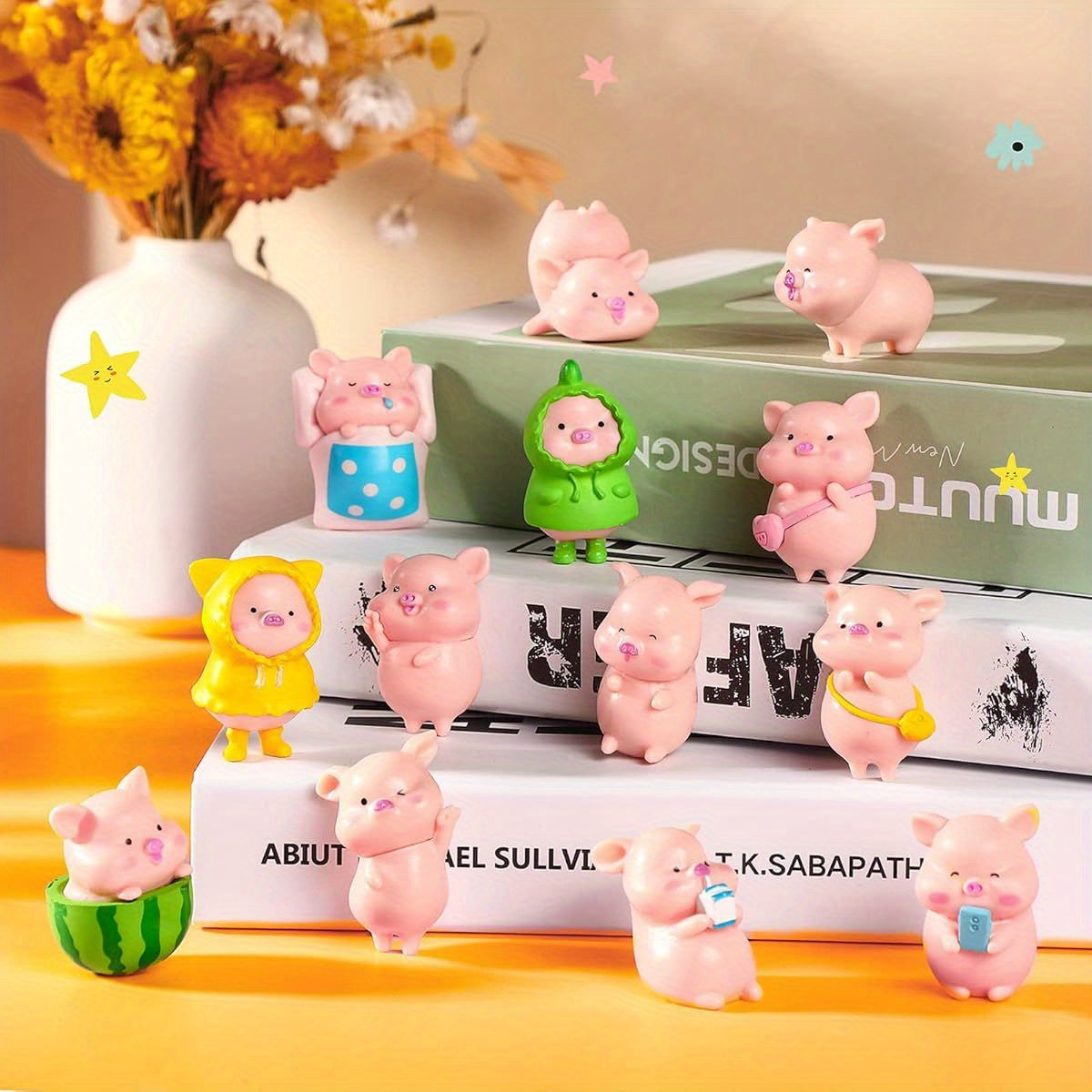 13pcs Miniature Figurines Pig Cake Toppers Mini Resin Pig Figurines Toys Cute Pink Piggy Garden Miniature Crafts for Birthday Party Decoration, Shower Piggie Theme Party Supplies