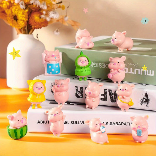 13pcs Miniature Figurines Pig Cake Toppers Mini Resin Pig Figurines Toys Cute Pink Piggy Garden Miniature Crafts for Birthday Party Decoration, Shower Piggie Theme Party Supplies