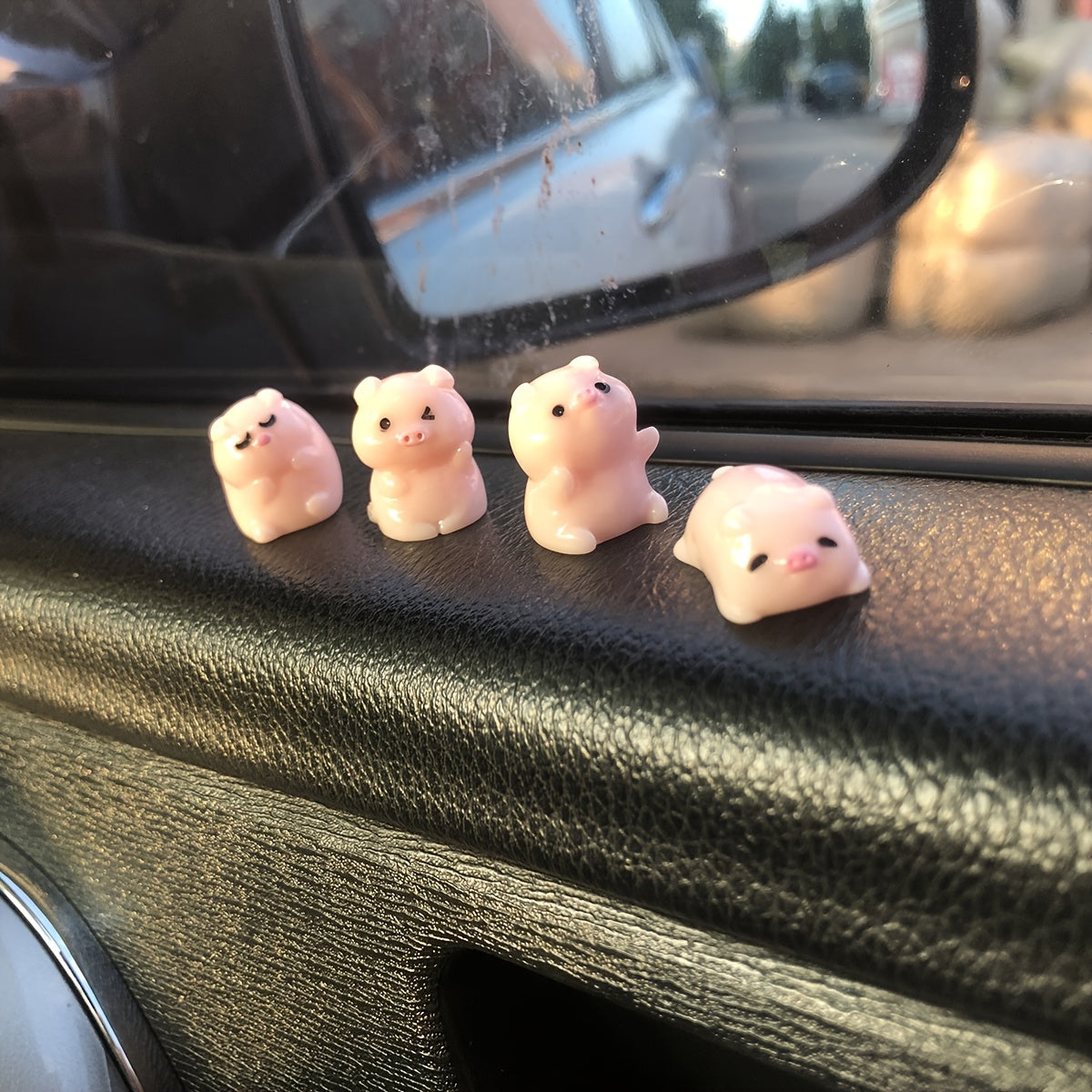 4pcs/Set Cute Cartoon Mini Pig Statue Set, Suitable for Car Interior Decoration And Car Ornaments