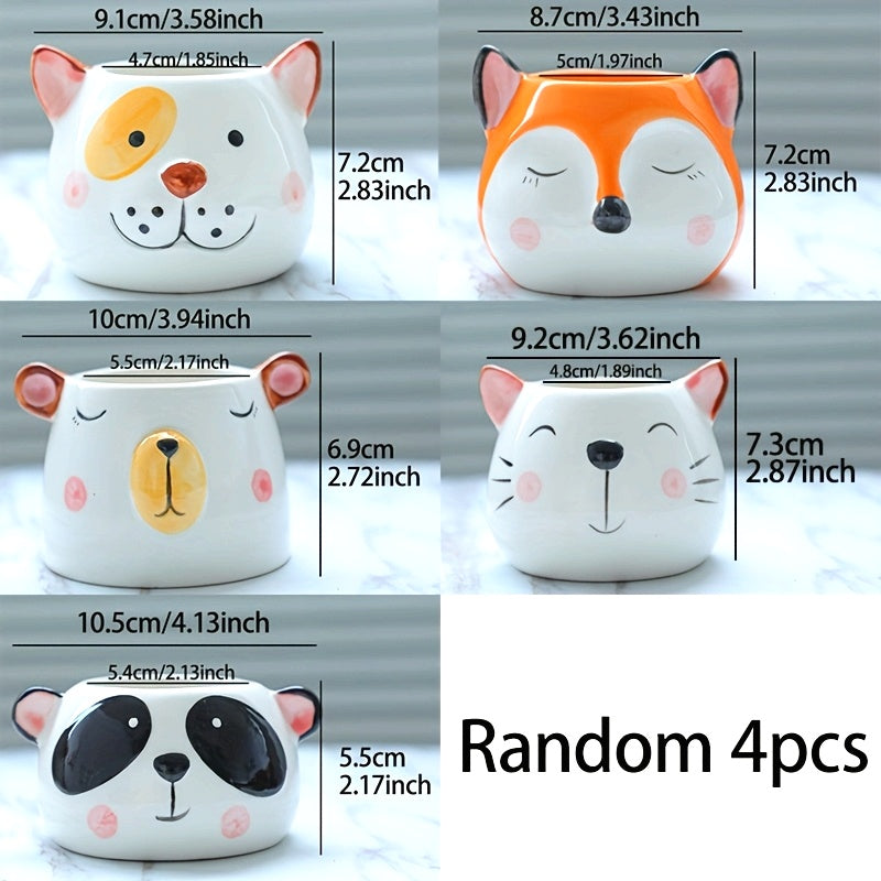 4pcs Animal Flower Pot Ceramic Cartoon Cat Dog Fox Deer Shape Planter Succulent Pot Cactus Small Garden Animals Creative Planters