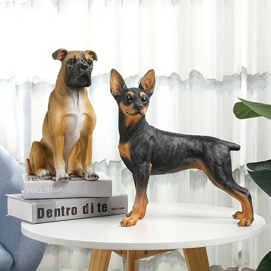 1pc Lifelike Dog Statue - Resin Sculpture of English Bulldog & Black-and-Tan Dog Figurine, Creative Home Decor Accent for Living Room or Office