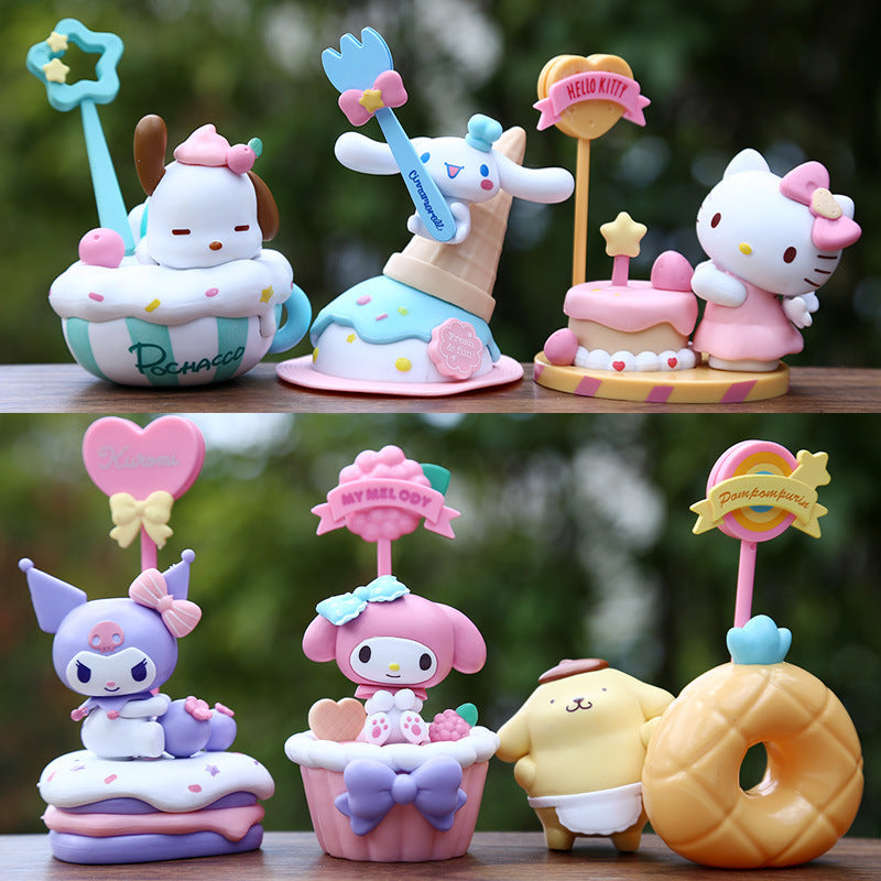 [Cute Character Figures] Hello Kitty & Kuromi Figures - Cute PVC Collectible Desk Toys | Pastel Designs, Durable PVC Material, Home or Office Decor