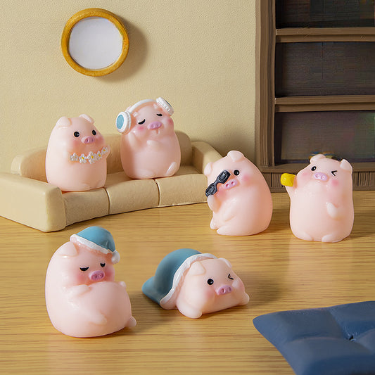 3pcs Cute Pig Resin Figurines - Random Unique Poses & Accessories, Handcrafted Home Desk Decor, No Electricity Needed, Festive Holiday Decoration Gift, Tabletop Ornaments | Accessory Details | Detailed Craftsmanship