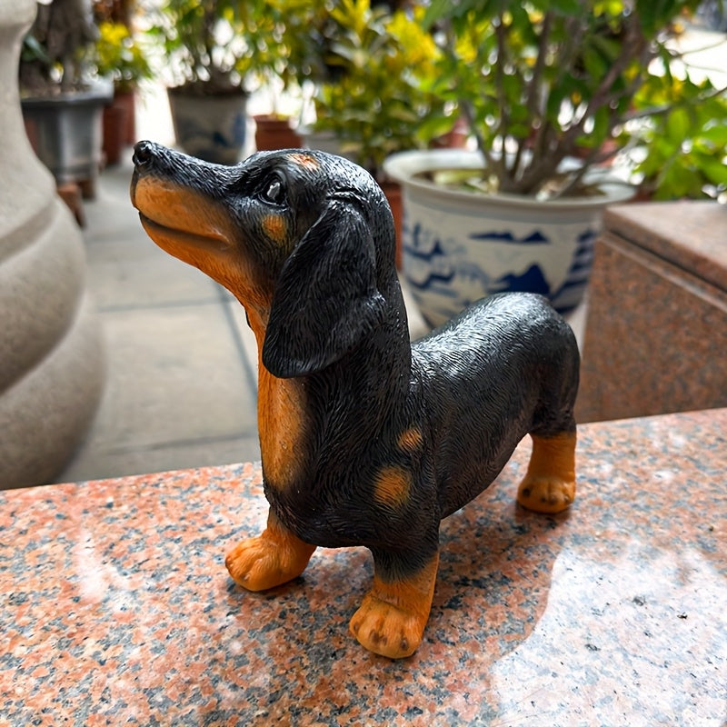 Charming Dachshund Resin Sculpture - Elegant Black & Tan Dog with Golden Eyes, Ideal for Home Decor, Window Displays, Bookshelves, and Gifts, Indoor/Outdoor Use, Perfect for Thanksgiving, St. Patrick'S Day, Father'S Day, Graduation, 4th of July, Gift Ite