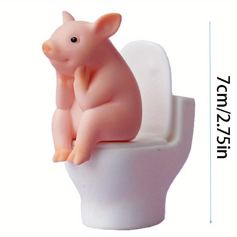 Whimsical Pink Pig on Toilet Decor - Cute Bathroom Statue, Desk Decoration for Home, Office, Car - Funny Farmhouse Gift for Thanksgiving, Housewarming - Durable Resin Decoration, Quirky Sculpture, Detailed Sculpture, Novelty Figurine, Office Workers