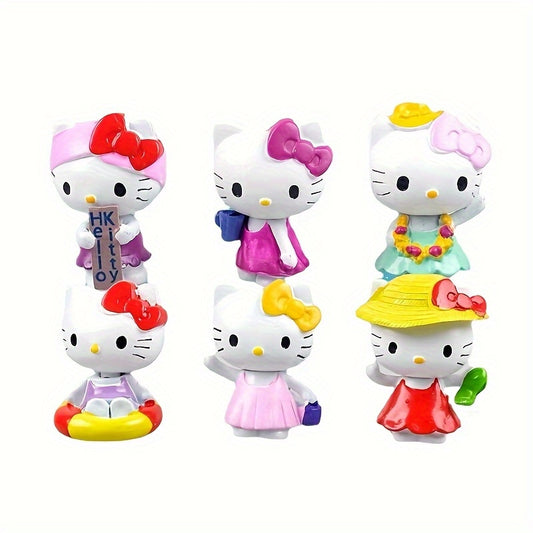 Sanrio Genuine 6pcs Sanrio KT for hello kitty Doll Model, Party Gift, Car Decoration, Home Office Ornament, Potted Plant Cake Decoration, Holiday Birthday Party Gift, for Hello Kitty Model, for Hello Kitty Doll, Character Figurine Doll