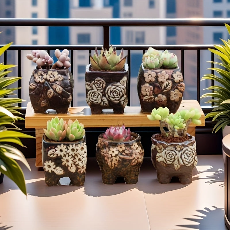 New 6pcs set of mini thumb pots, balcony, windowsill, desktop decoration, spring, summer plant container, with drainage holes, breathable and durable, suitable for succulents, small potted plants, exquisite desktop decoration