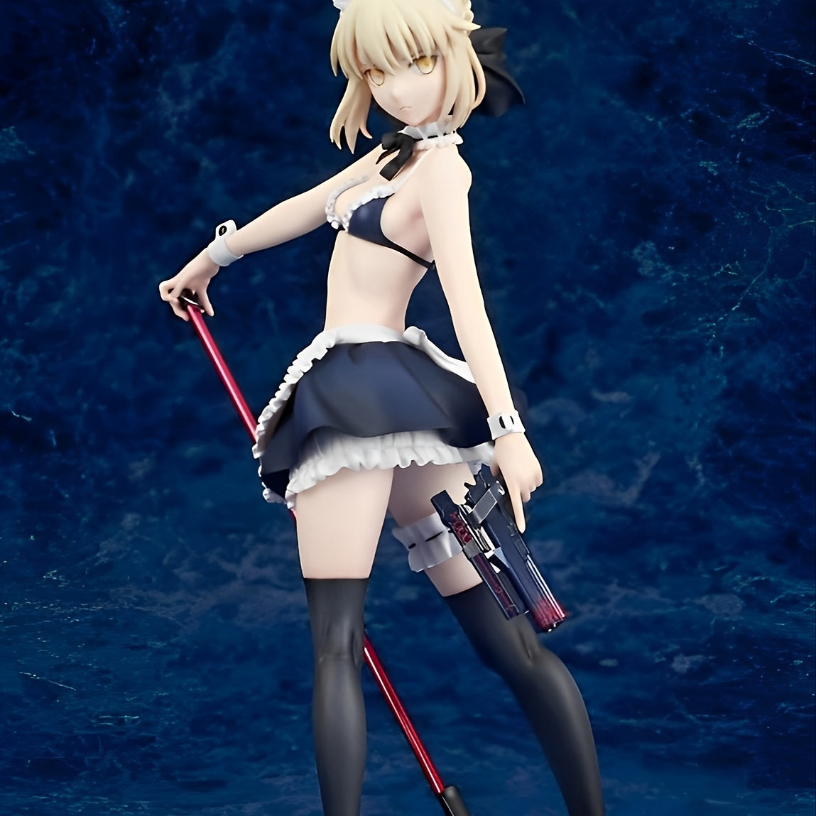 Anime-Style Collectible Figure with Dual Poses & Red Sword - High-Quality Detailed Sculpture, Mixed Colors, Dynamic Pose on Blue Background - Perfect for Display & Collection, Anime Figurine, Detailed Craftsmanship
