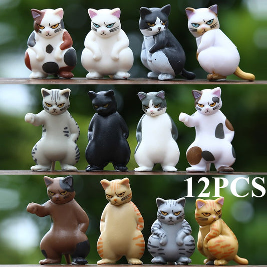 12pcs of Domineering Cat Ornaments, Fierce Looking Cats, Fun Desktop And Car Sculpture Ornaments, Home Ornaments, Office Ornaments, Creative Gifts