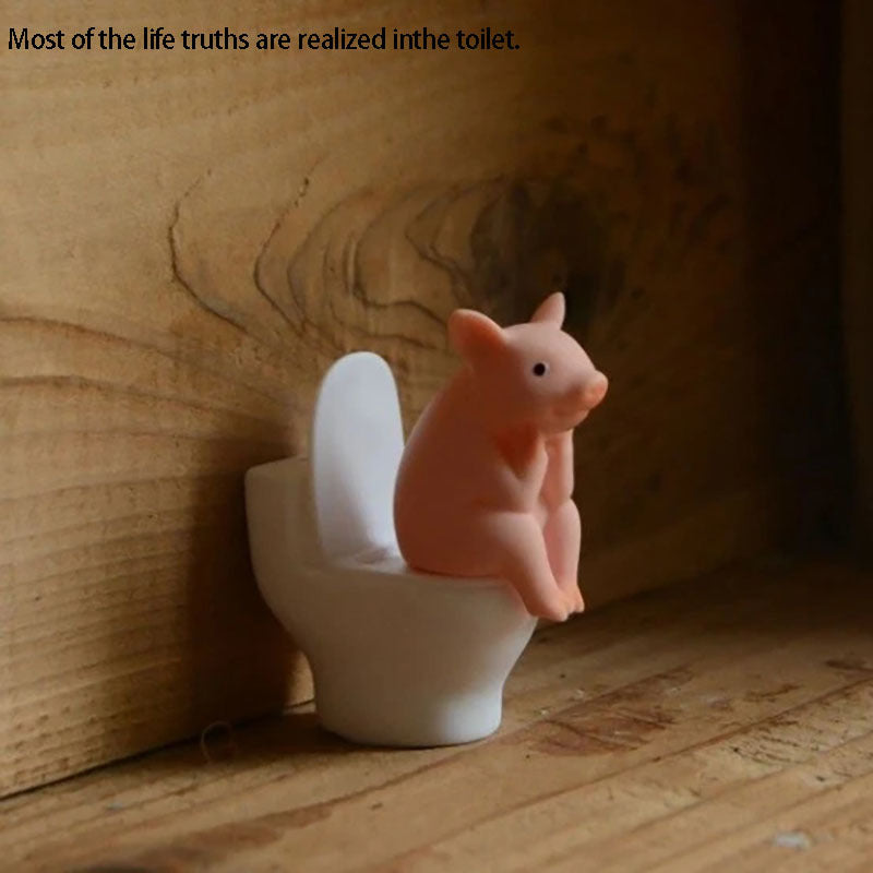 Whimsical Pink Pig on Toilet Decor - Cute Bathroom Statue, Desk Decoration for Home, Office, Car - Funny Farmhouse Gift for Thanksgiving, Housewarming - Durable Resin Decoration, Quirky Sculpture, Detailed Sculpture, Novelty Figurine, Office Workers