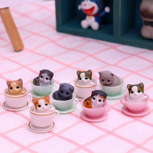 Mini Tea Cup Orange Cat Kitten Doll Hand Office Desktop Cake Decoration Small Ornament