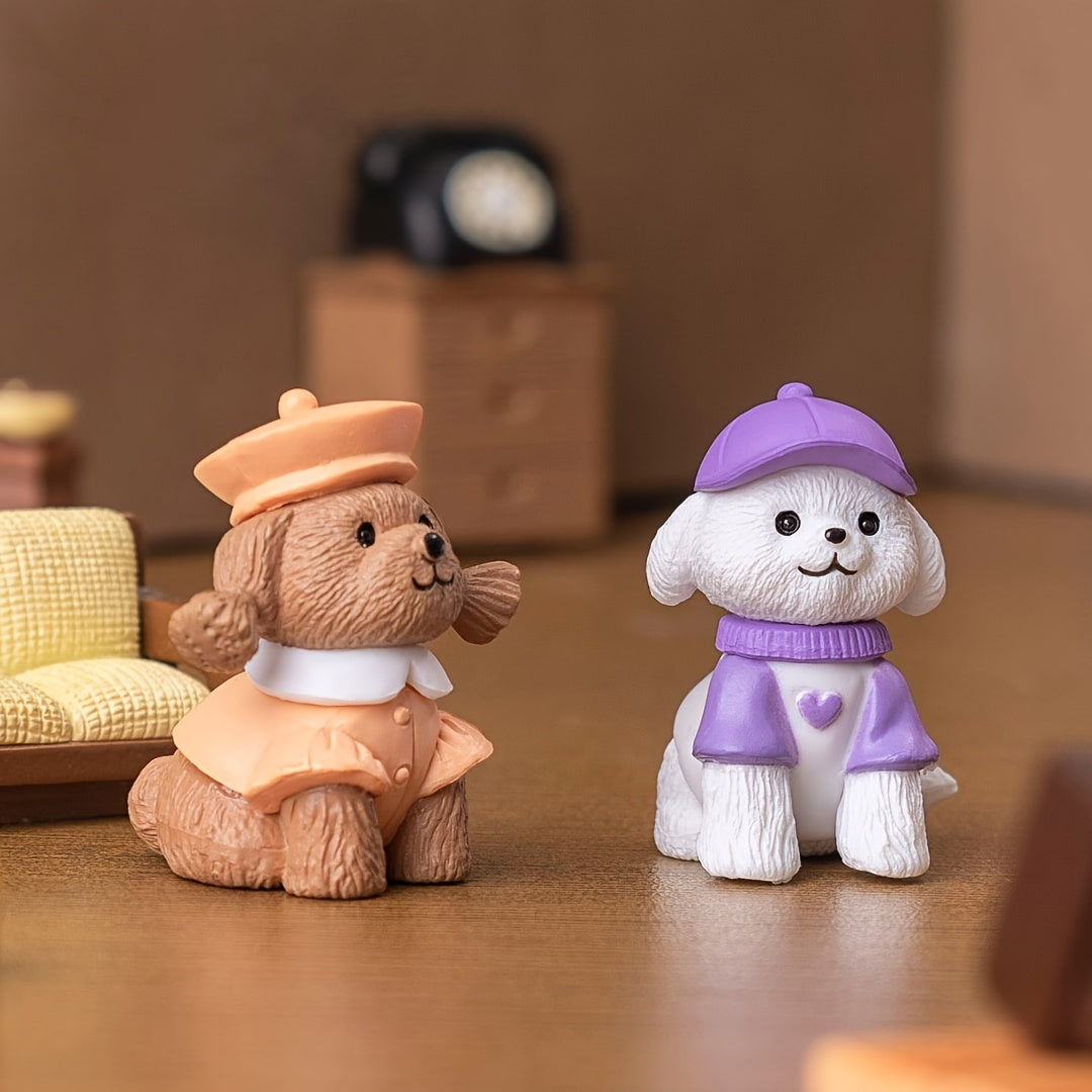 6pcs Miniature Cartoon Dog Figurines, PVC, Assorted House Styles, DIY Home & Kitchen Decor, Car Ornament, No Power Required, Festive Holiday Decor