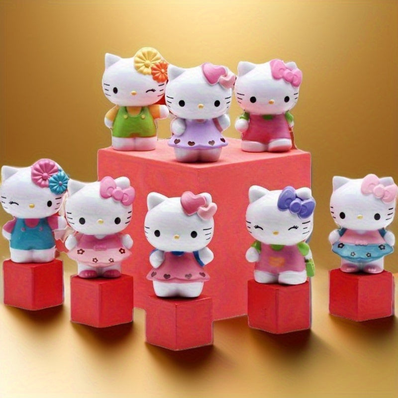 Sanrio for hello kitty 8pcs Doll Set, Cartoon Figurines Cake Baking Decoration Car Model