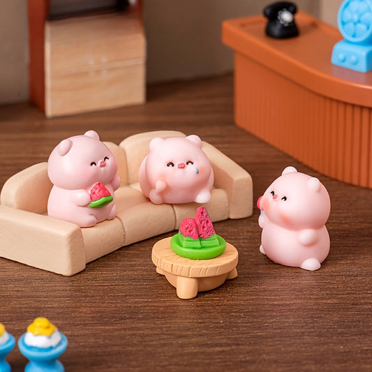 9pcs Cute Mini Piggy Figurines - Resin Cartoon Animal Decor for Indoor, Car, Window, Desk, Vanity Display - No Electricity or Battery Needed, Perfect for Home and Office