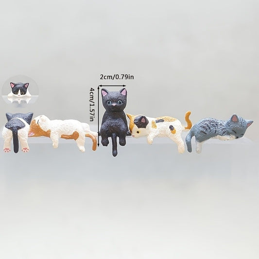 5 Sleeping and Standing Black Cats, Cute Cat Desktop Decoration, Small Ornaments Suitable for The Edge of The Table and Computer Screen, Cute Decoration