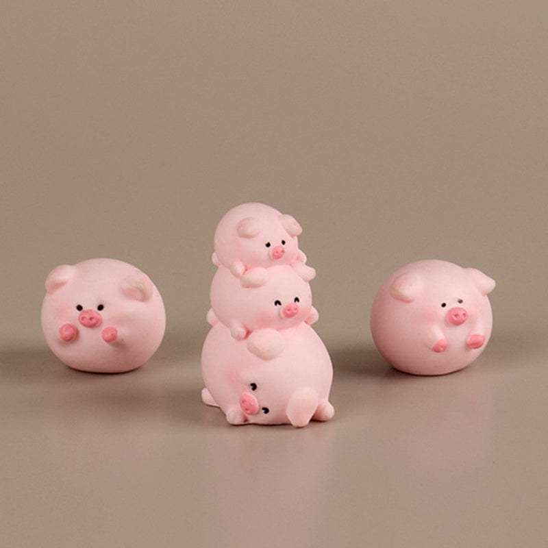 Pack of 5 Whimsical Resin Pig Figures - Cute Cartoon Tall and Short Decorative Ornaments, Car Accessories, Suitable for Miniature Landscapes and Desktop Display with 1 Extra Included