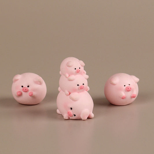 Pack of 5 Whimsical Resin Pig Figures - Cute Cartoon Tall and Short Decorative Ornaments, Car Accessories, Suitable for Miniature Landscapes and Desktop Display with 1 Extra Included