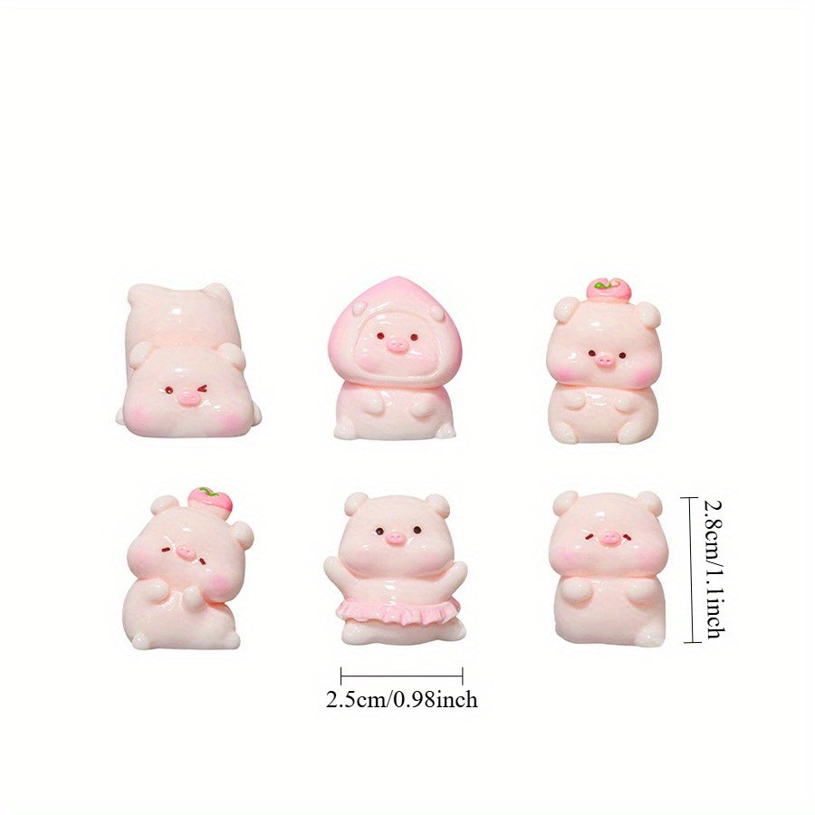 12pcs Cute Pink Pig Collectible Dolls Car Decorations - Resin Collectible Figurines Set for Car Dashboard, Office Desk & Home Decor, Adorable Animal Statues with No-Trace Adhesive, Stress-Relief Gift, Easy to Install