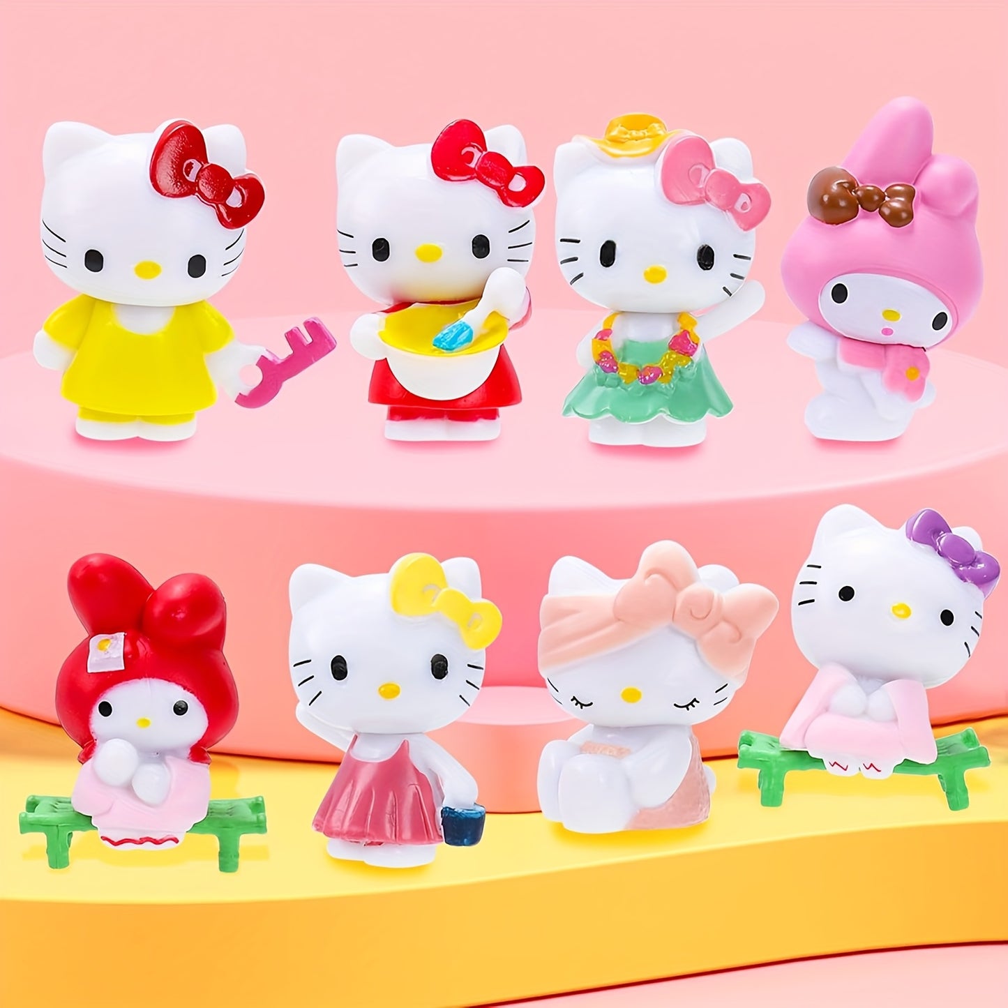 Sanrio Kitty Cat Desktop Ornaments - 24pcs Cute Cartoon Animal Figures Set, Car Co-pilot Compartment Ornaments, Mini Figure Collection Playset Birthday Party Decoration Supplies