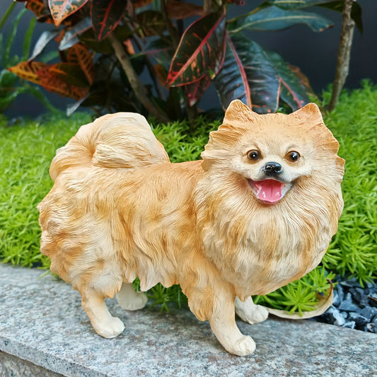 Hand-Painted Pomeranian Statue - Resin, Rustic Style Animal Sculpture for Garden, Patio, Lawn, Café Decor - Ideal for Valentine's Day, Mother's Day, Graduation, Easter Gifts, Statues for Home Decor
