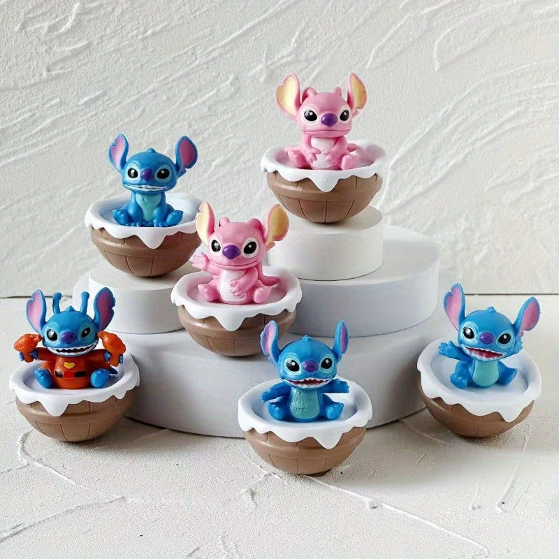 Official Disney! Set of 6 Stitch Figurines, Perfect for Collection, Decoration, Or Gifting.